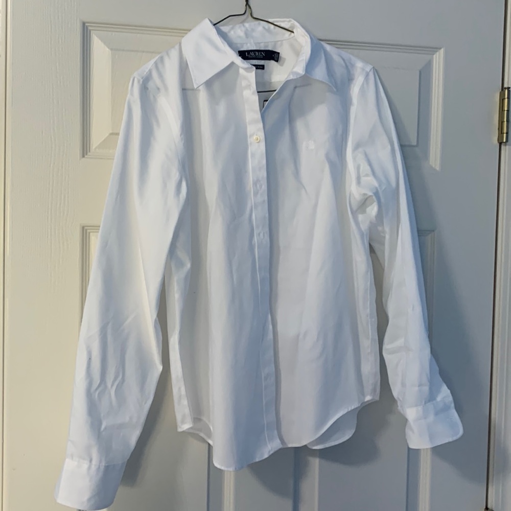 White womens button down shirt